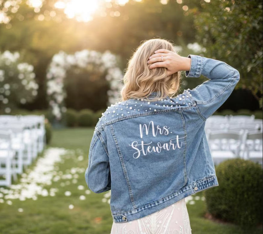 Custom Embroidered Bride Denim – Jacket Winter Clothing recenzja i cena