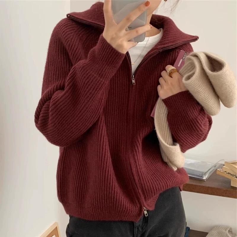 Lapel Ladies Knit Sweaters Cas – Winter Clothing Sale Women recenzja i cena