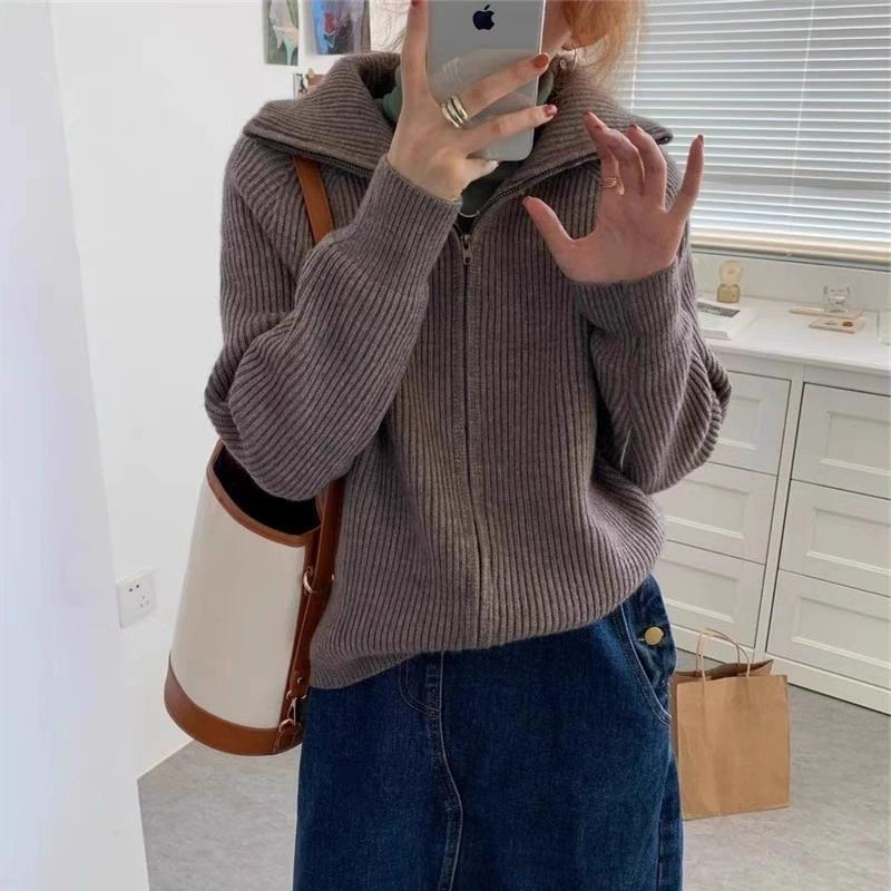 Lapel Ladies Knit Sweaters Cas – Winter Clothing Sale Women recenzja i cena
